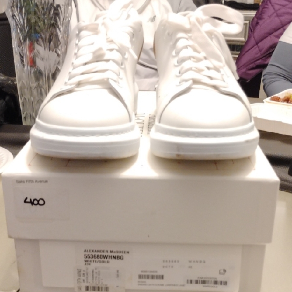 Wore Once Alexander McQueen White Leather Low-Top Sneakers.